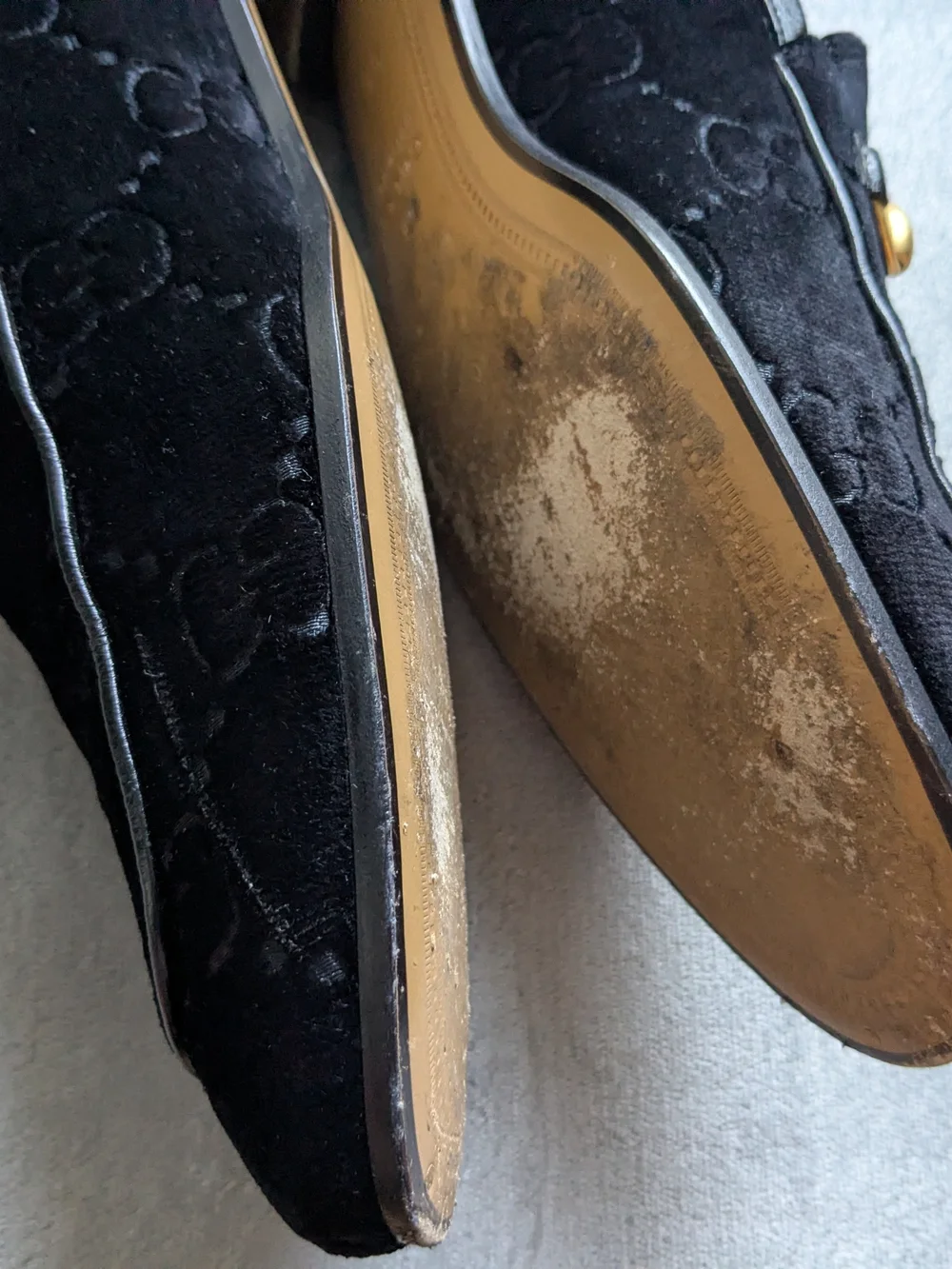 Black Velvet Horsebit Loafers - Luxury Men's Dress Shoes Gucci 10 US Monogram